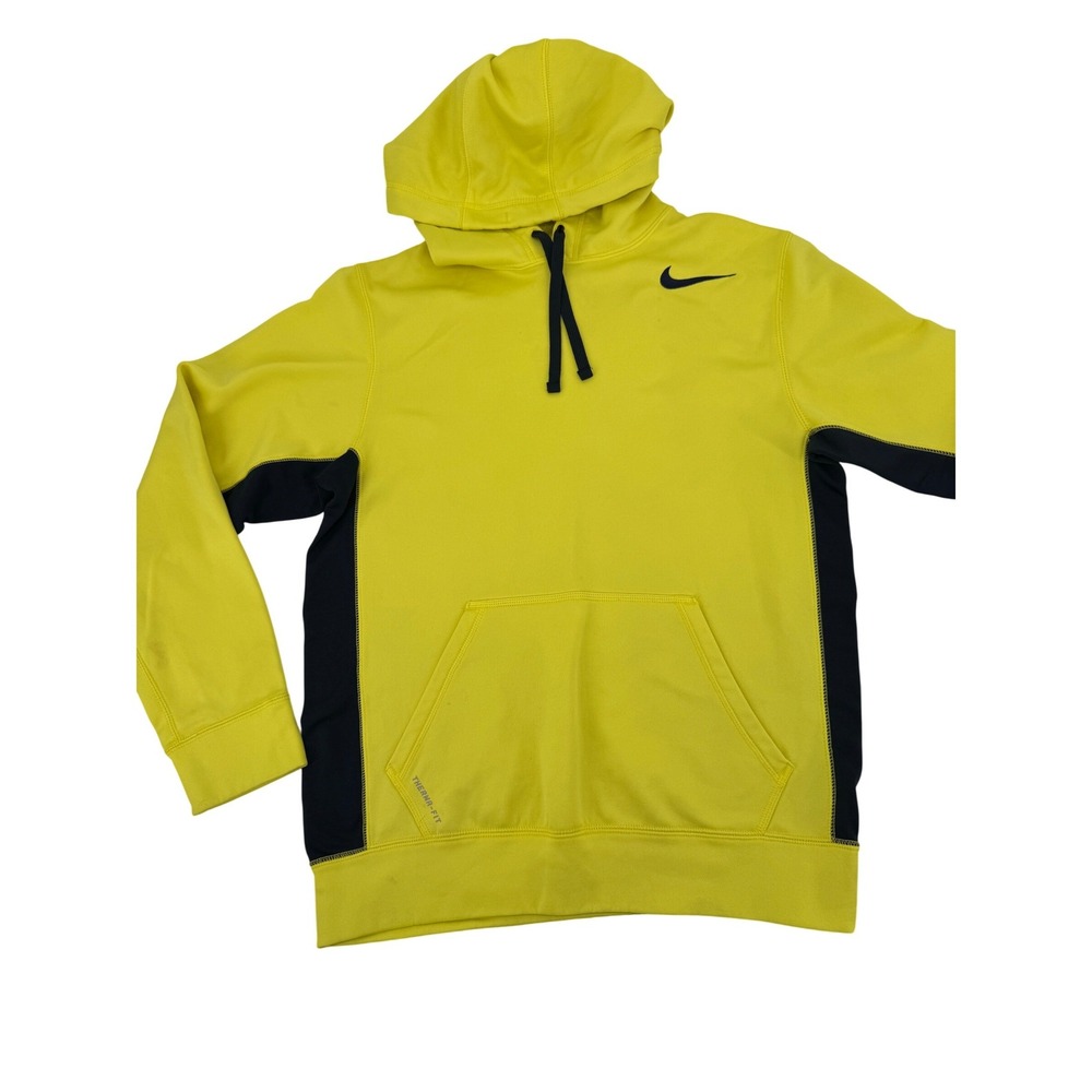 Nike Therma-FIT Hoodie Men Small Yellow Black Pullover Training Sweatshirt